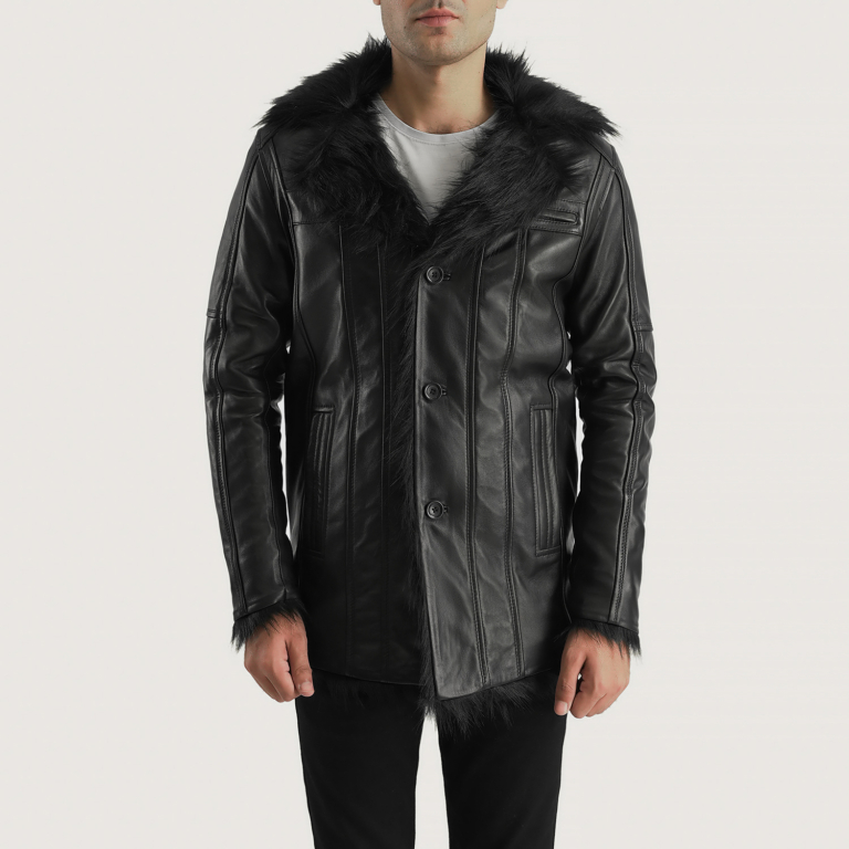 Mens Furcliff Black Leather Coat Close Front-5-1700223636824